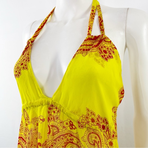 Katharine Story Yellow Jumpsuit Red Paisley Print Silk V-Neck Harem Style OS - Picture 5 of 8